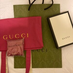 Gucci Fuchsia Dust Bag with Gold Logo Gift Bag, Box and Gucci Mirror